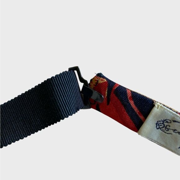 VTG Georgina Von Etzdorf Bird Floral Silk Self Tie Bow Tie Navy Red England RARE - Picture 5 of 16